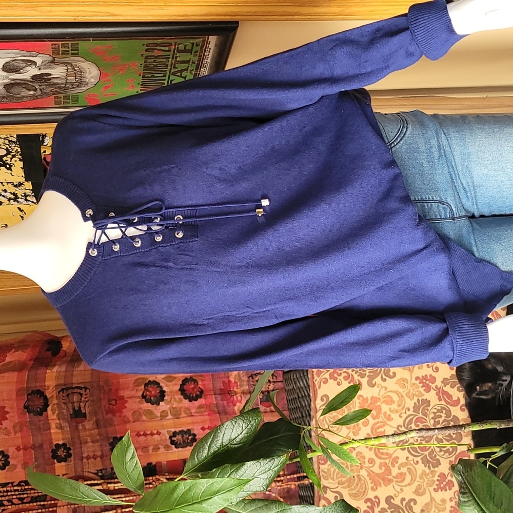 Michael kors, Blue lace up long sleeve knit